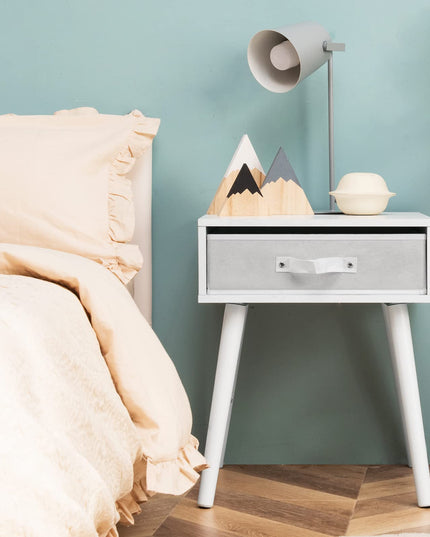 End Table Accent Bedside Table W/ 1 Removable Fabric Drawer and Solid Wooden Legs