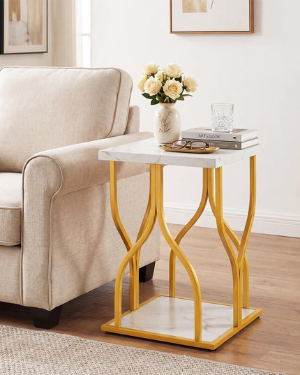 Giantex 2-Tier End Table with Storage Shelf & Gold Petal-Inspired Geometric Metal Frame