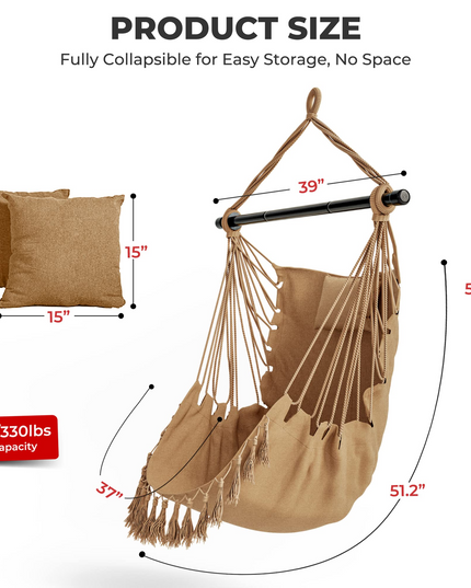 Hanging Chair Hammock Swing Chair - with Sturdy Steel Hanging Bar