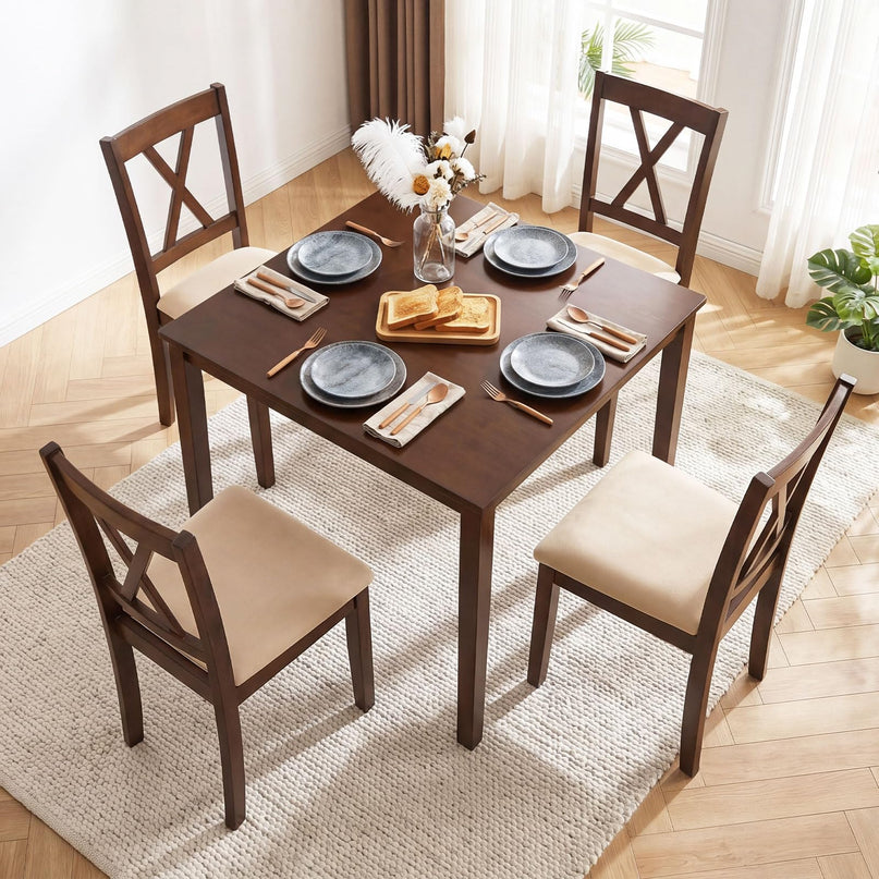 Giantex Wooden Dining Chairs Set of 4 with Solid Rubber Wood Frame