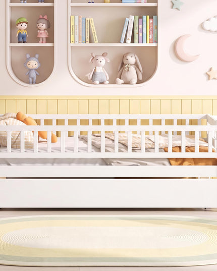 GIANTEX Trundle Bed Twin Size with Bookshelf 2-Step Ladder for Kids