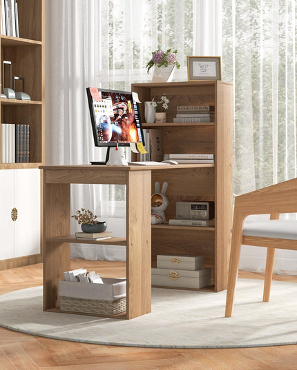 Giantex 48 Inch Computer Desk with Bookshelf, 3-in-1 Home Office Desk with 4-Tier Bookcase & CPU Stand