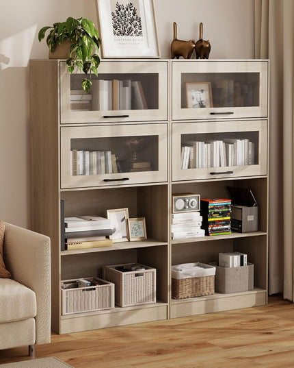 Giantex 4-Tier Tall Bookcase with Flip-up Doors