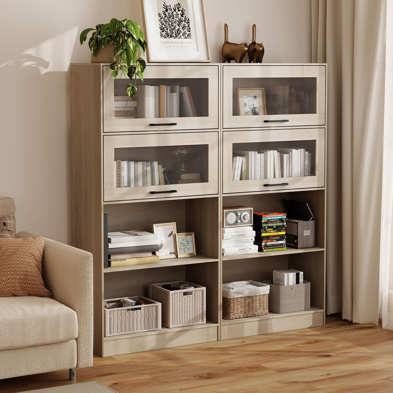 Giantex 4-Tier Tall Bookcase with Flip-up Doors