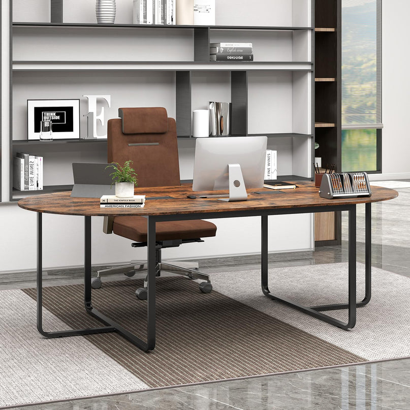 Giantex 95" Conference Table Large Oval Meeting Table for 10-12 People
