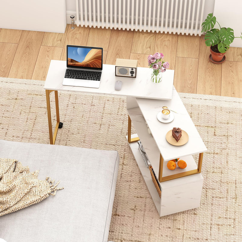 Giantex 360° Free Rotating Sofa Side Table Modern L Shaped Desk