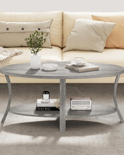 Giantex 44 Inch Oval Coffee Table with Storage Shelf & Rubber Wood Frame
