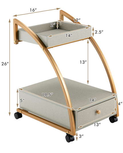 Giantex Rolling Side Table, 2-Tier End Table w/Drawer