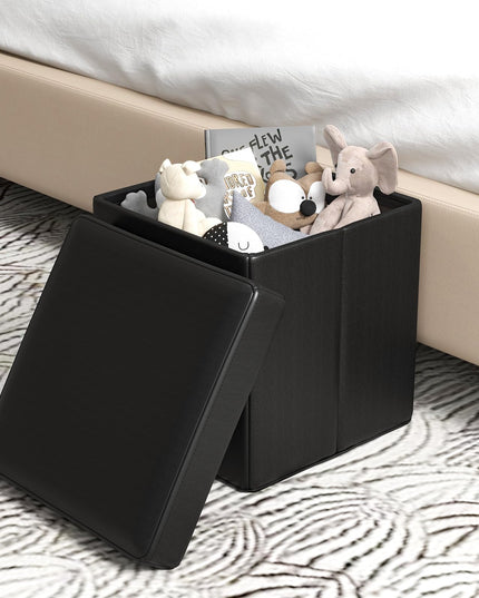 Giantex Cube Storage Ottoman - 15 Inches Folding Ottoman Storage Chest, PVC Leather, Upholstered Footrest