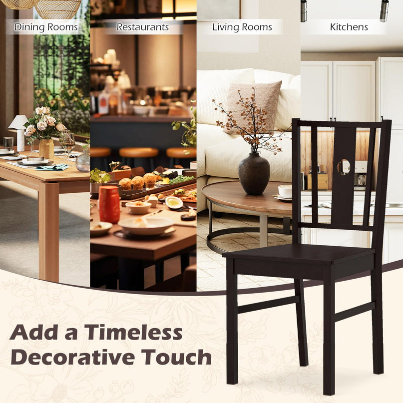 Giantex Solid Rubber Wood Dining Chairs Set of 2/4 with Slatted Curved Backrest