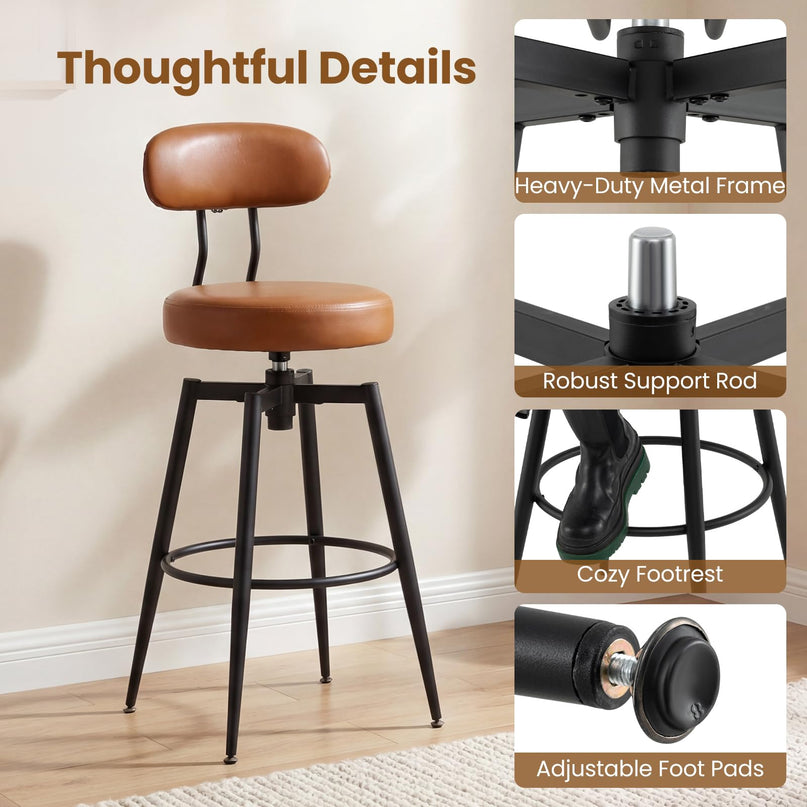 Giantex Swivel Barstools Set w/Upholstered Seat & Back