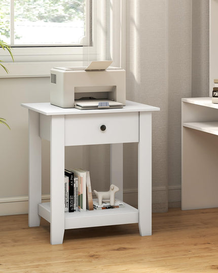 Drawer 1/2-Tier Bedside Table with Storage Open Shelf