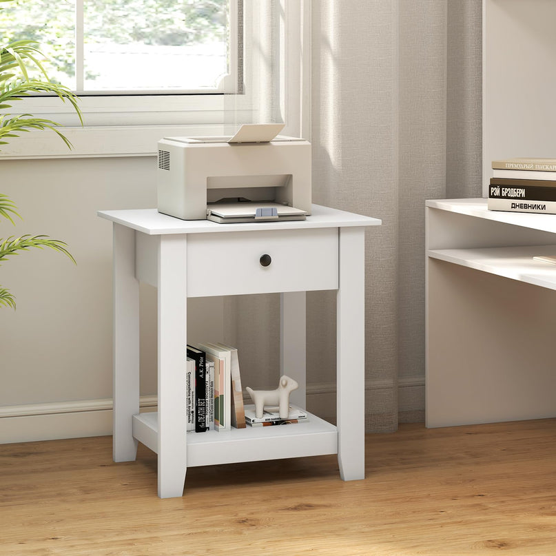 Drawer 1/2-Tier Bedside Table with Storage Open Shelf