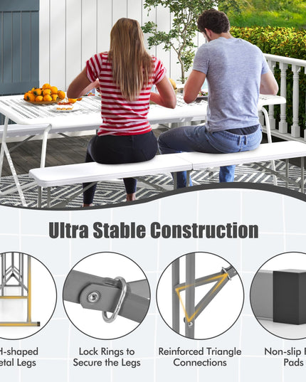 Giantex 6 Feet Plastic Folding Bench, Portable Picnic Seat for BBQ Party Camping Dining, HDPE Top