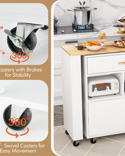 Giantex Mobile Kitchen Island Cart - 2-in-1 Reversible Serving Cart Bar Table Combo, White