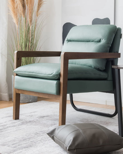 Giantex Accent Chair, Comfy Soft Leathaire Bedroom Chair with Solid Rubber Wood Legs