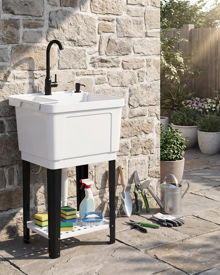 Freestanding Utility Sink with Faucet & Drain Kit