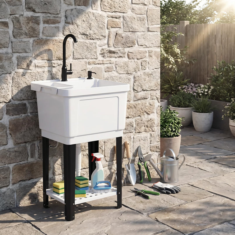 Freestanding Utility Sink with Faucet & Drain Kit