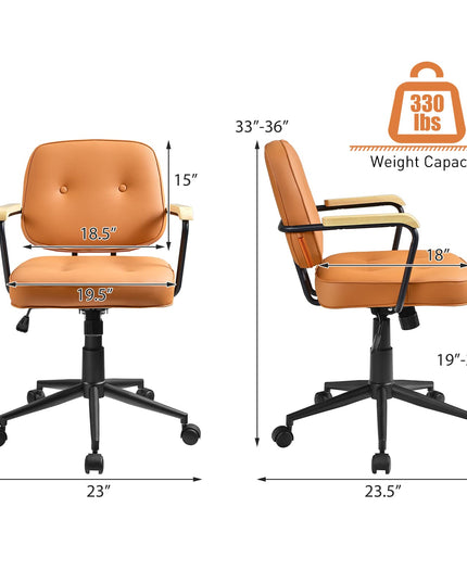 Giantex Home Office Chair, Height Adjustable PU Leather Desk Chair w/Rocking Backrest, Orange