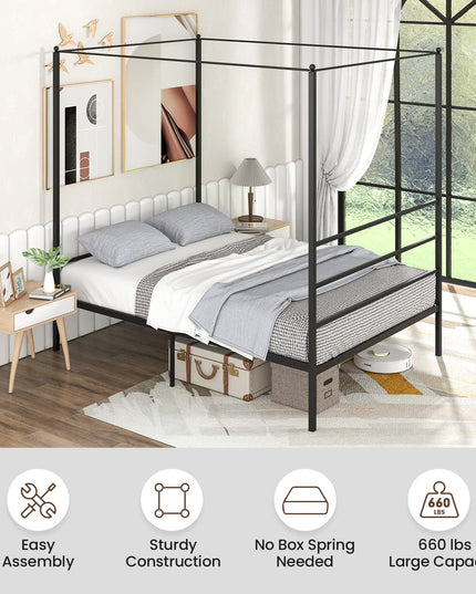 Giantex Full Size Metal Canopy Bed Frame, Modern Platform Bed Frame with 4 Poster & Headboard