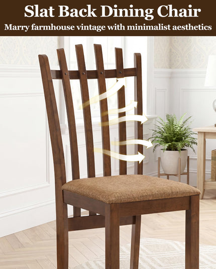 Giantex Wood Dining Chairs Set w/ Linen Fabric Seat & Rubber Wood Frame