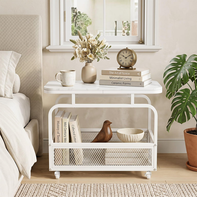 Giantex Rolling Side Table with Mesh Storage Basket