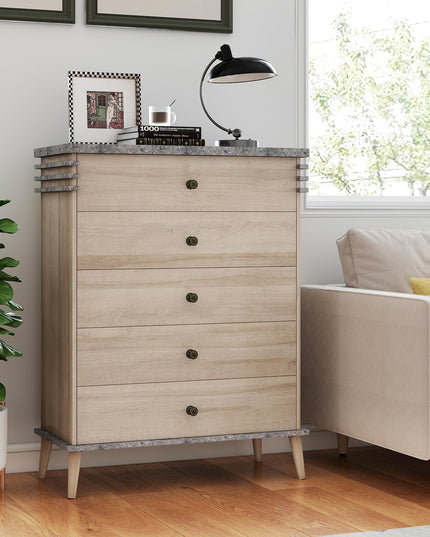 Giantex 5-Drawer Storage Cabinet with Rubber Wood Legs and Anti-Tipping Kit