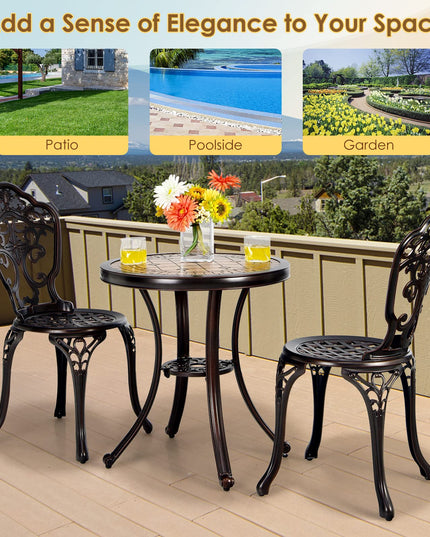 Giantex 3 Piece Patio Bistro Set, Cast Aluminum Patio Table and Chairs with Adjustable Feet(Red Copper)