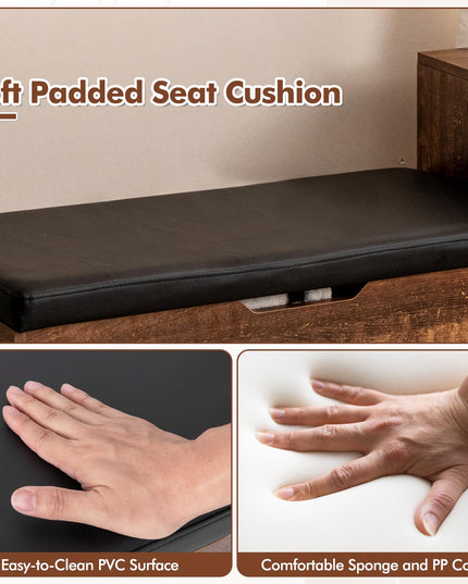 Giantex Shoe Bench with Storage - Entryway Bench with Shoe Rack, Flip Top Storage Box, 2 Door Cabinets, Padded Cushion