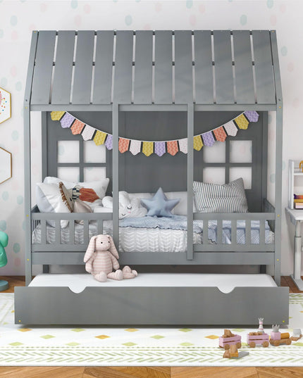 Giantex Twin House Bed with Trundle