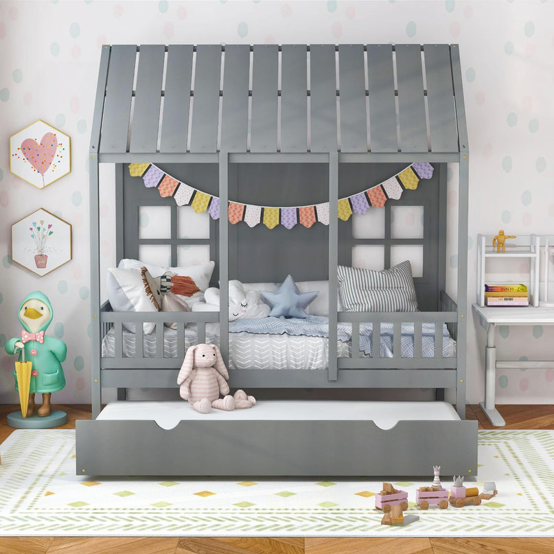 Giantex Twin House Bed with Trundle