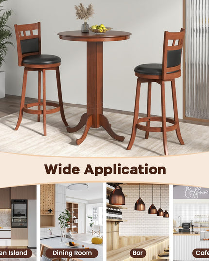 Giantex Wood Bar Stools Set, 31" Swivel Bar Height Barstools w/Back, Rubber Wood Frame