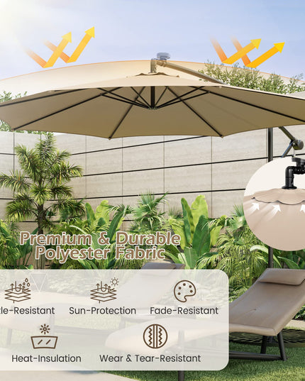 Giantex 10 ft Offset Patio Umbrella with 112 Solar Lights, Outdoor Cantilever Umbrellas with 8 Ribs