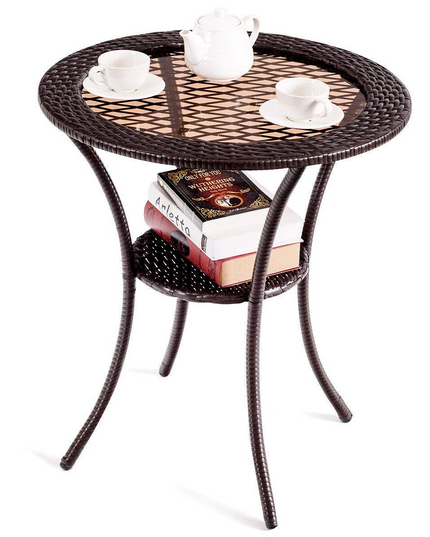 Giantex Round Rattan Wicker Coffee Table Glass Top Steel Frame Patio Furni (Round)