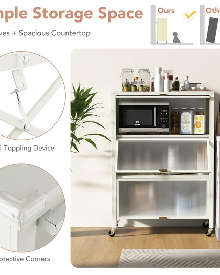 Giantex 4-Tier Kitchen Storage Cabinet, Mobile Folding Kitchen Bakers Rack with Flip-up PC Doors