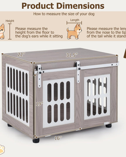 GIANTEX 80cm Dog Crate Furniture with Barn Door for Small Medium Dogs