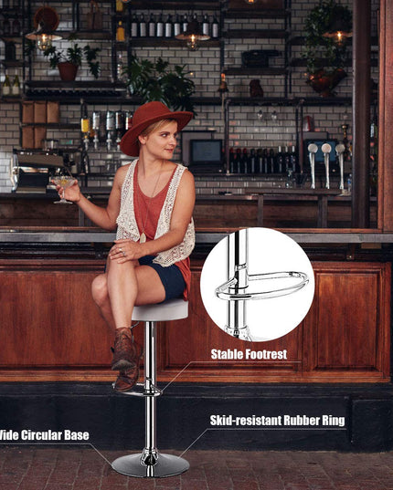 Modern Swivel Backless Round Barstool, PU Leather Armless bar Chair with Height Adjustable, Chrome Footrest