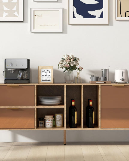 Giantex Mirrored Buffet Cabinet, Wooden Kitchen Sideboard Storage Cabinet w/2 Drawers & 1 Door Accent Cabinet