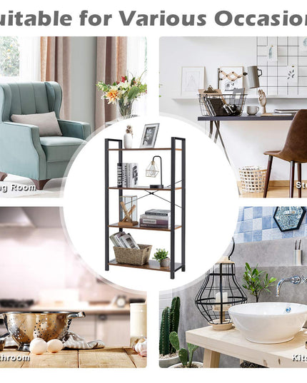 Giantex 4-Tier Industrial Bookshelf Vintage Bookcase with Metal Frame