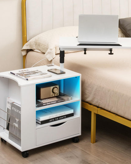 Nightstand with Charging Station and LED Lights - Giantex