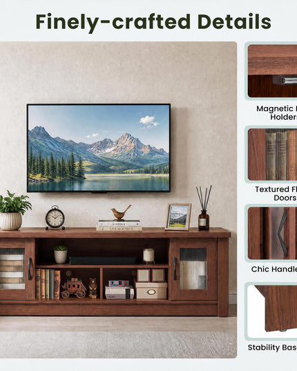 GIANTEX 63" Wooden Farmhouse TV Stand with 2 Fluted Doors