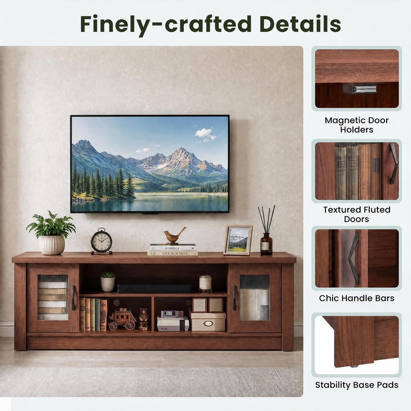 GIANTEX 63" Wooden Farmhouse TV Stand with 2 Fluted Doors