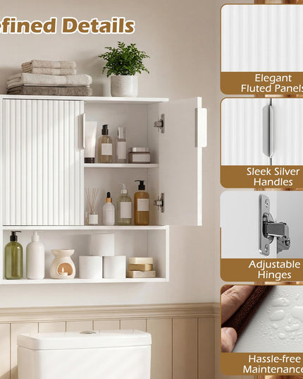 Giantex Fluted Bathroom Wall Cabinet | Over-the-Toilet Medicine Cabinet w/ 2 Doors