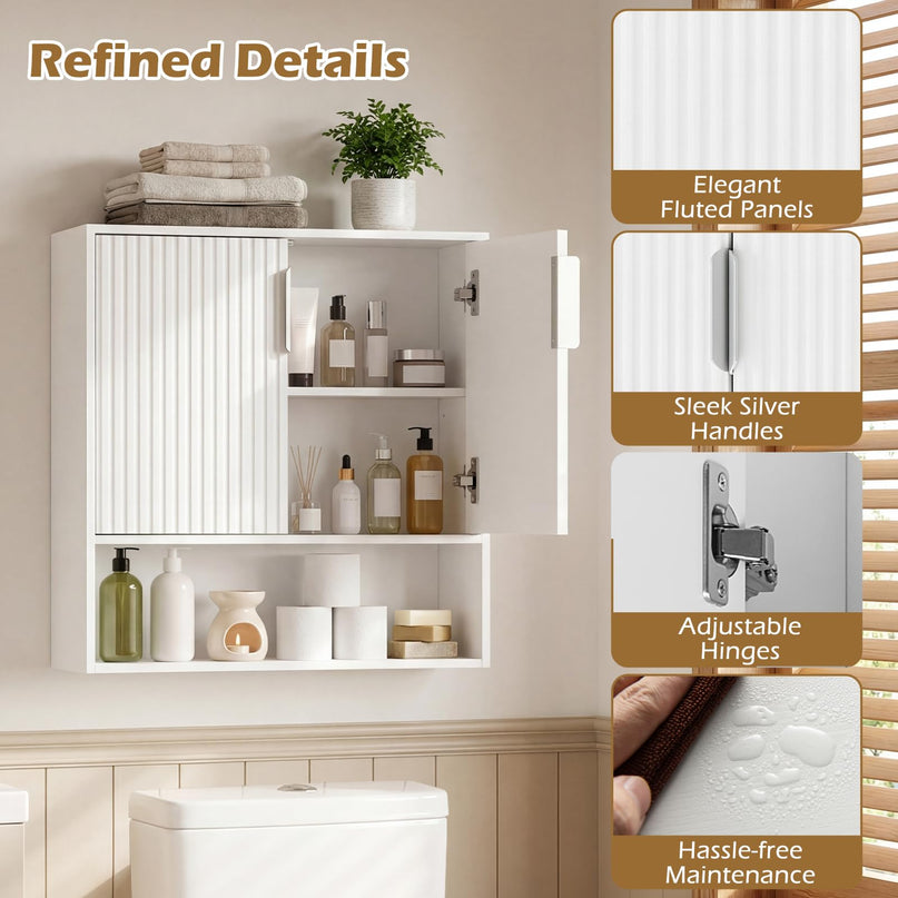 Giantex Fluted Bathroom Wall Cabinet | Over-the-Toilet Medicine Cabinet w/ 2 Doors