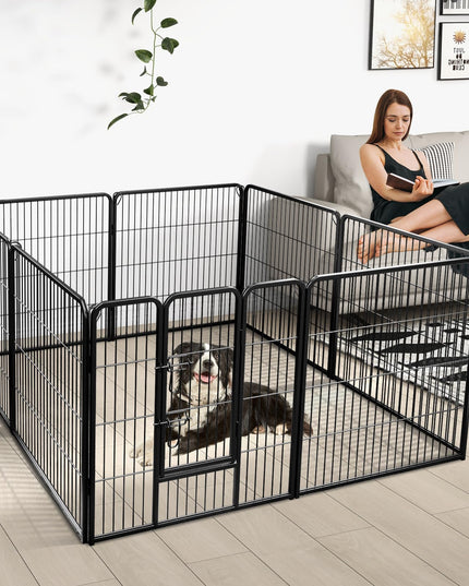Giantex Dog Playpen Outdoor 32" H - 8/16 Panels Metal Pet Fence for Medium Dogs, Heavy Duty Dog Pen Exercise Fence with Door