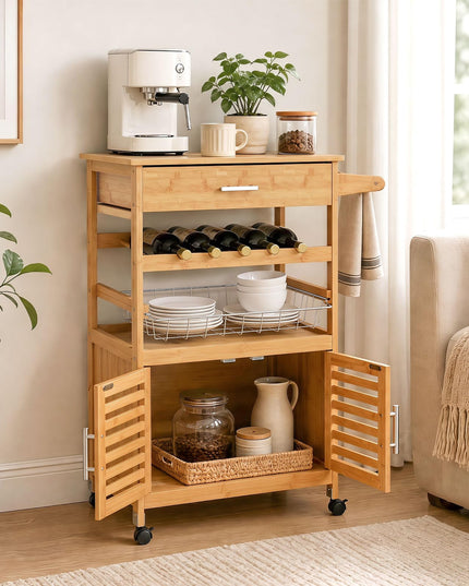 GIANTEX 27" Bamboo Kitchen Island Cart with Storage