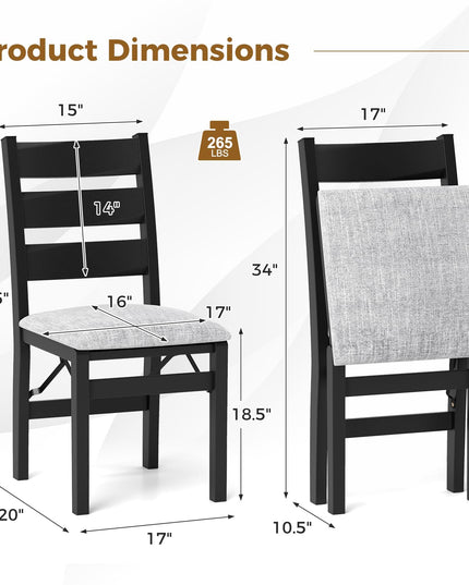 Giantex Folding Dining Chairs Set of 2, Modern Upholstered Kitchen Chairs w/Slatted Backrest & Padded Seat
