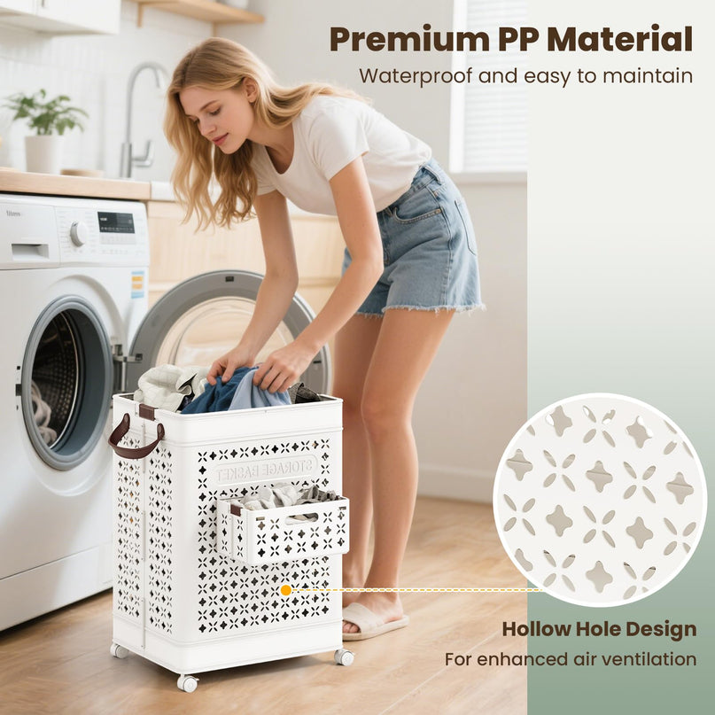 Giantex 75L Plastic Laundry Hamper with Wheels for Bathroom