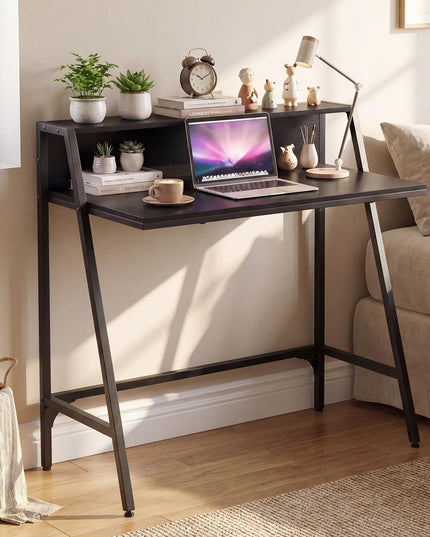 Giantex 31.5" Small Industrial Writing Desk with Raised Storage Shelf & Heavy-Duty Metal Frame