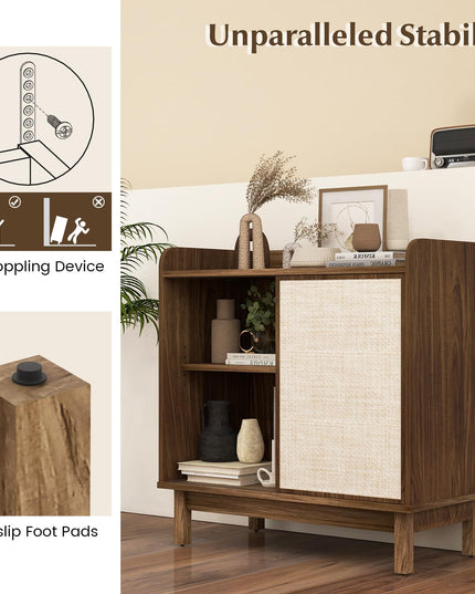 Giantex Sideboard Cabinet, Farmhouse Buffet Storage Cabinet with Sliding Rattan Door, 2 Adjustable Shelves
